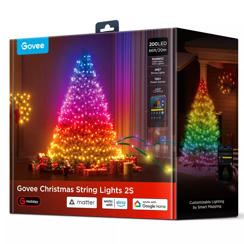 Govee Smart-Lichterkette 2S 20 m, Wi‑Fi/Bluetooth, grün, 20 m Länge, 2,5 m Netzkabel, 6 mm Breite