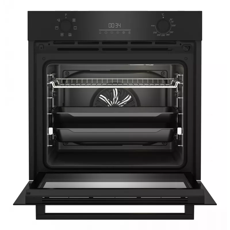 Einbau-Elektrobackofen BEKO BBIE123001BD — 72 L, 2400 W, LED-Anzeige, versenkbare Drehknöpfe, Dampf-Selbstreinigung, schwarz