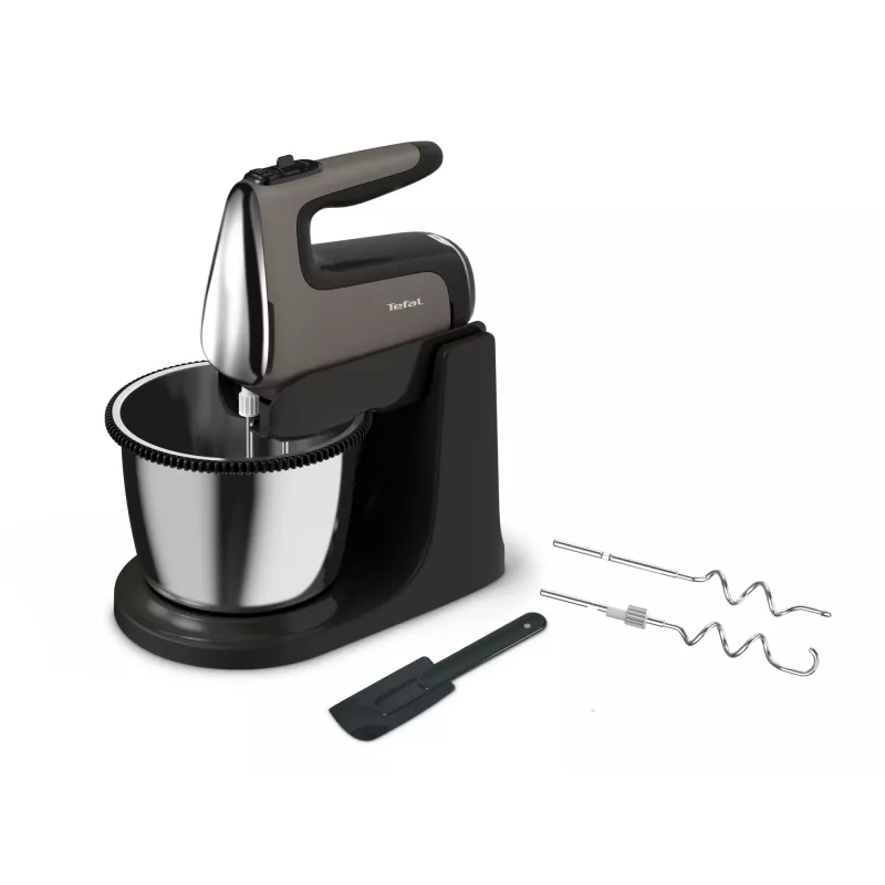 Tefal Powermix Silence HT654E38 Handmixer mit Standschüssel 600 W grau/schwarz
