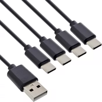 InLine USB 4in1 Y-Ladekabel, 1x USB-A Stecker auf 4x USB-C Stecker, schwarz 0,5 m