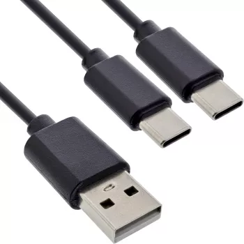 InLine USB 2in1 Y-Ladekabel, 1x USB-A Stecker auf 2x USB-C Stecker, schwarz 1 m