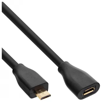 InLine Micro-USB 2.0 Verlängerungskabel, Micro-B Stecker/Buchse, schwarz/gold, 5m