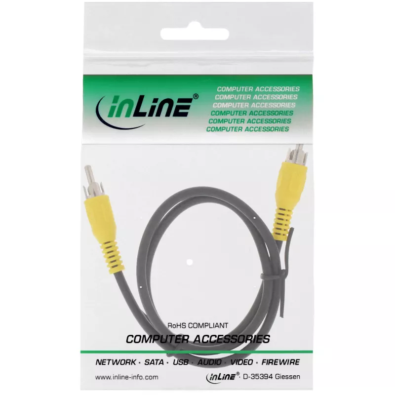 InLine Videokabel, 1x RCA M/M, gelbe Stecker, 2m, RCA, RCA, 2 m, Schwarz