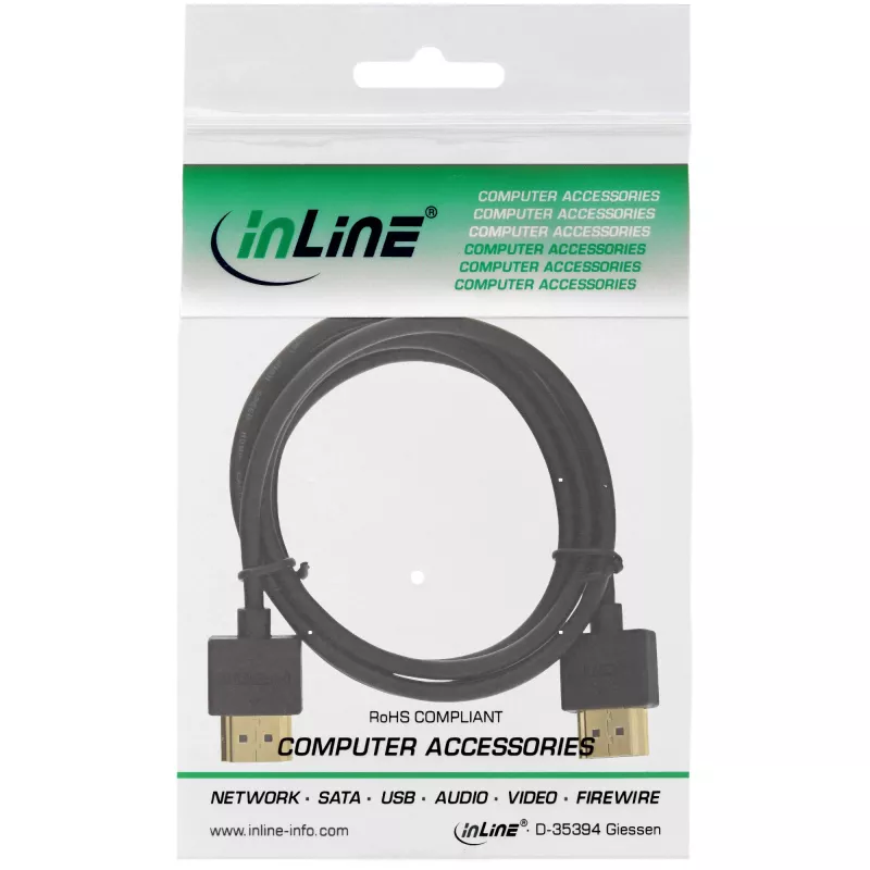 InLine High Speed HDMI-Kabel mit Ethernet, AM/AM, superflach, schwarz/gold, 0,5 m