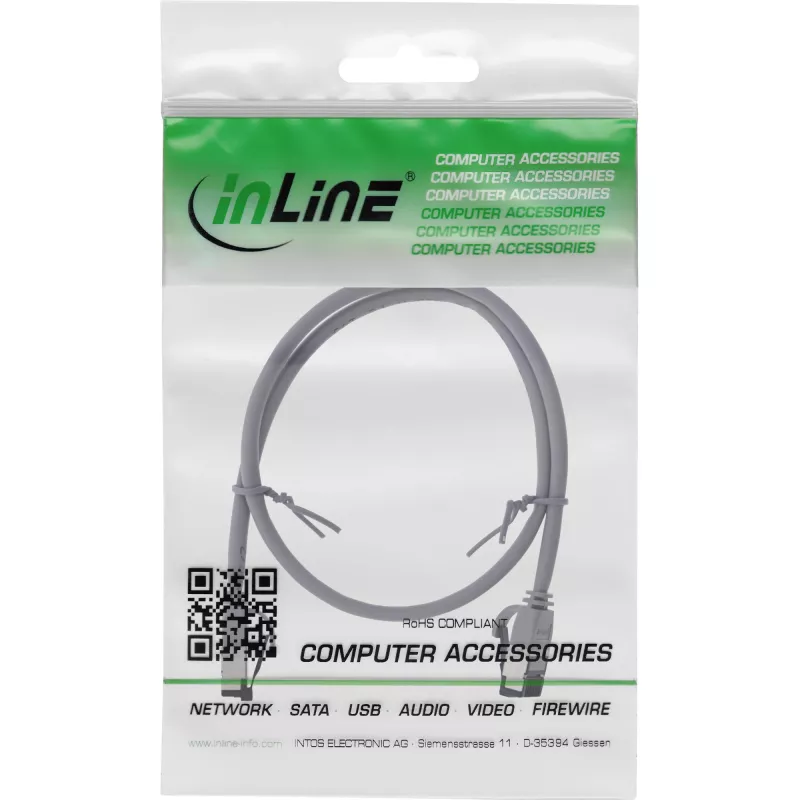 Patchkabel InLine Cat.8.1 U/FTP schlank, TPE halogenfrei, RJ-45–RJ-45, 0,25 m, grau