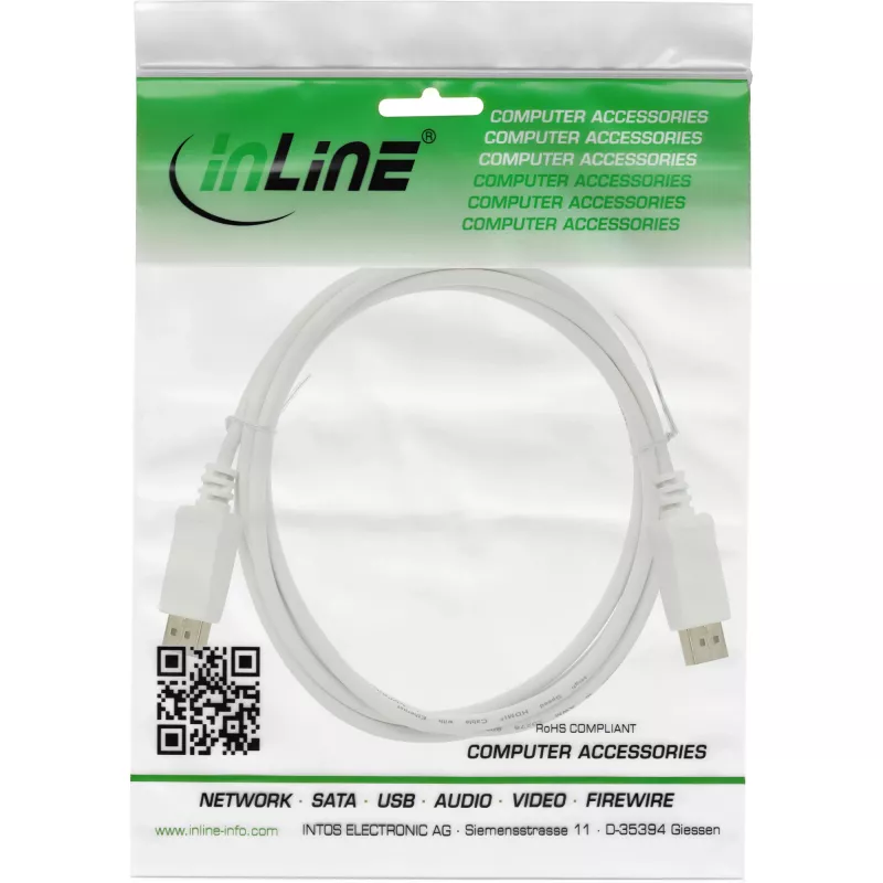 DisplayPort-Kabel InLine 17202W, DisplayPort–DisplayPort, 2 m, weiß, 7 mm Durchmesser