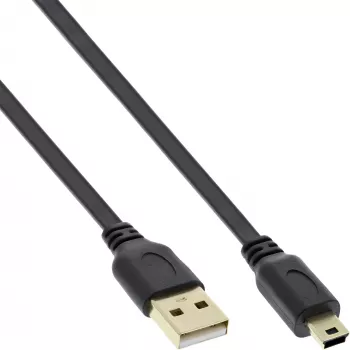 InLine USB 2.0 Flachkabel USB Typ A Stecker / Mini-B Stecker 5pin schwarz/gold 1,0 m