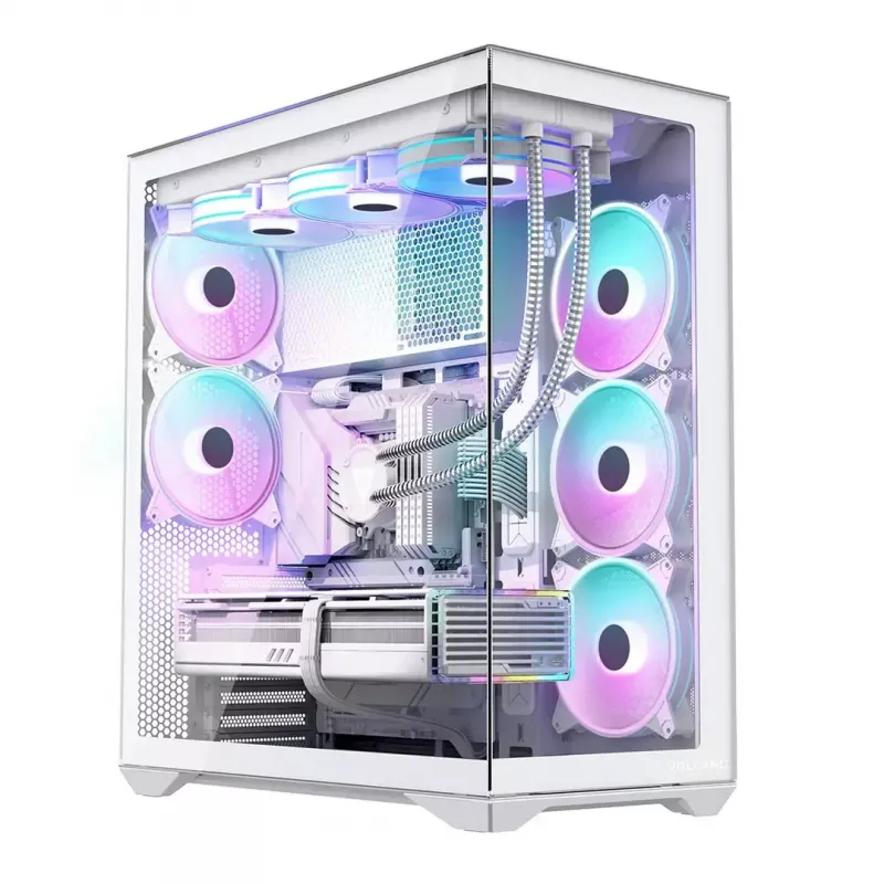 PC Full-Tower-Gehäuse MODECOM Volcano SPACE XL ARGB FULL TOWER 5F Weiß — ATX, gehärtetes Glas, ARGB, USB-C