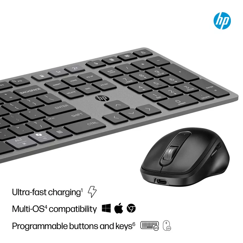 HP 720 Multi-Device Wiederaufladbares Kabelloses Tastatur- und Maus-Set
