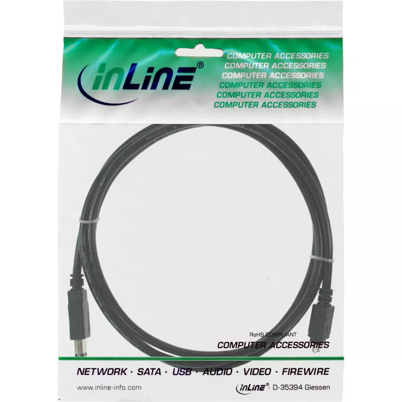 InLine FireWire 400 IEEE1394 Kabel, 4-Pin Stecker auf 6-Pin Stecker, 1,8 m, Schwarz