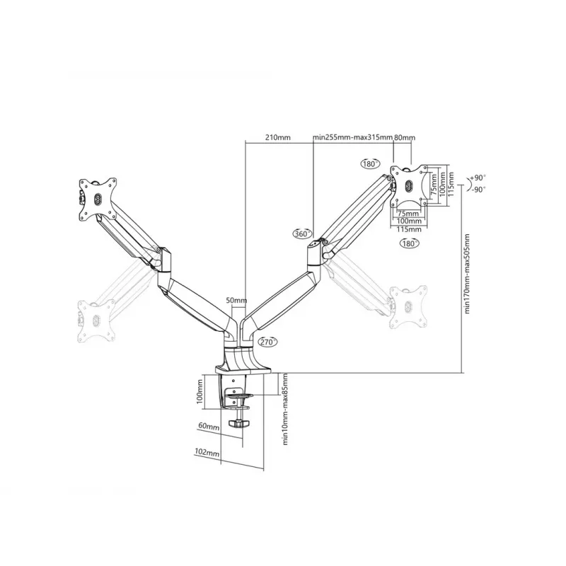 Multibrackets M Deskmount Gas Spring Dual Schwarz