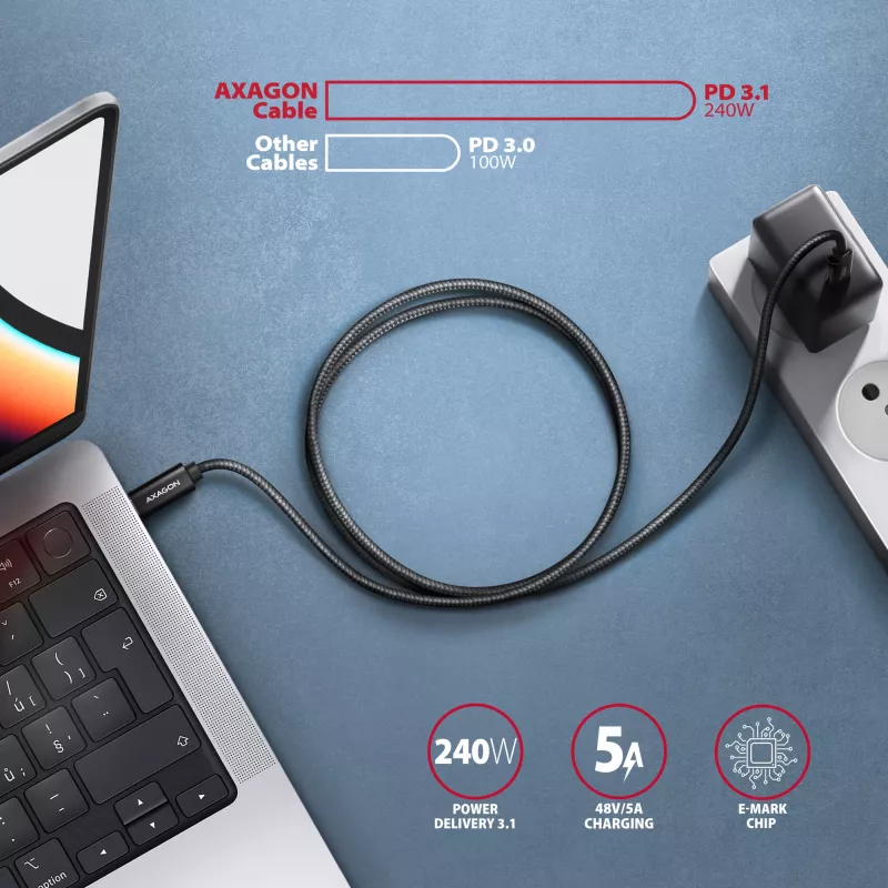 USB-C-zu-USB-C-Kabel AXAGON BUCM4X-CM05AB — USB4 Gen 3x2, 40 Gbit/s, 240 W, 0,5 m, schwarz