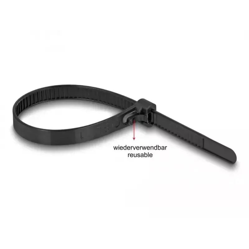 DeLOCK Wiederverwendbare hitzebeständige Kabelbinder, 300 x 7,6 mm, Schwarz, 100 Stück