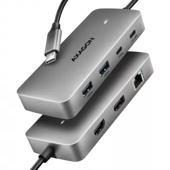 Axagon HMC-CUB83X2 USB 10Gbps Hub, 2x USB-A, USB-C, HDMI & DP 4K/144Hz, RJ-45, PD 100W