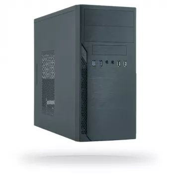 PC-Gehäuse CHIEFTEC ATX Mini-Tower Alu Brossé SECC Schwarz — Micro ATX, 2×3,5‑Zoll‑Schächte, 2×5,25‑Zoll‑Schächte, USB2.0+2×USB3.2 Gen1