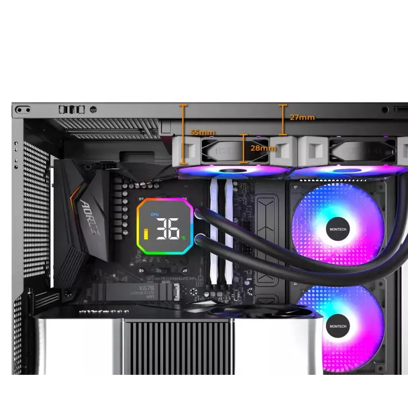 Montech HyperFlow Digital 240 Prozessor All-in-one-Flüssigkeitskühler 12 cm Weiß 1 Stück