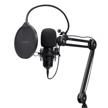 Podcast-Mikrofon TRUST GXT 270 Emita II+ — Kondensator-USB, kabelgebunden, Metallgehäuse, schwarz, 2,5 m Kabel