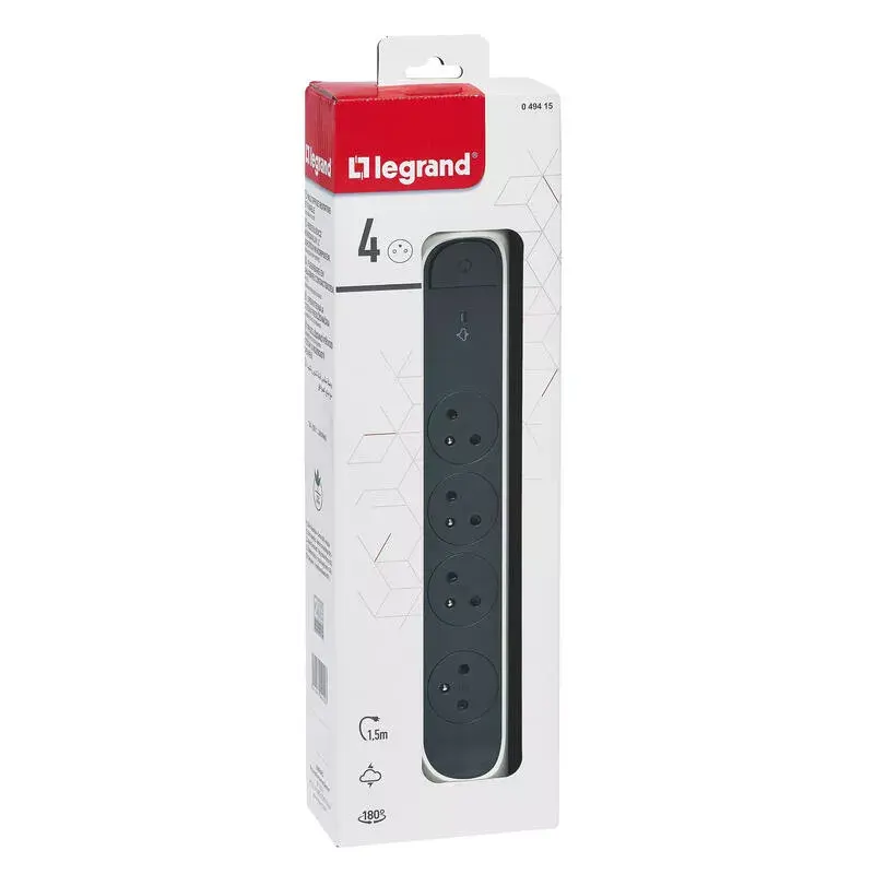 Legrand 049415 Steckdosenleiste, 4 Steckdosen, 1,5 m, Weiß/Schwarz