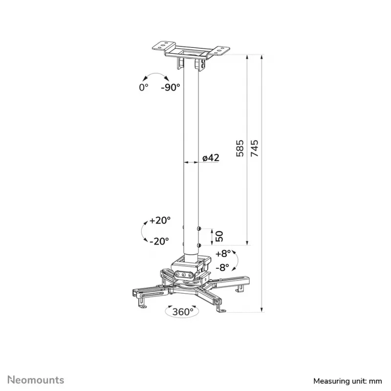 Neomounts CL25-550WH1 Beamer-Deckenhalterung – H 74,5-114,5 cm – Easy-Install – voll beweglich