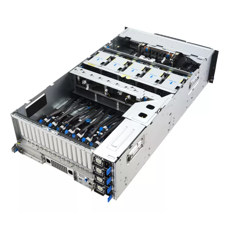 Rack-Server ASUS ESC8000A-E13 (4U) Silber – LGA 6096, AMD EPYC, DDR5, bis zu 3 TB, 24 DIMM, 2× CPU, 3200 W PSU
