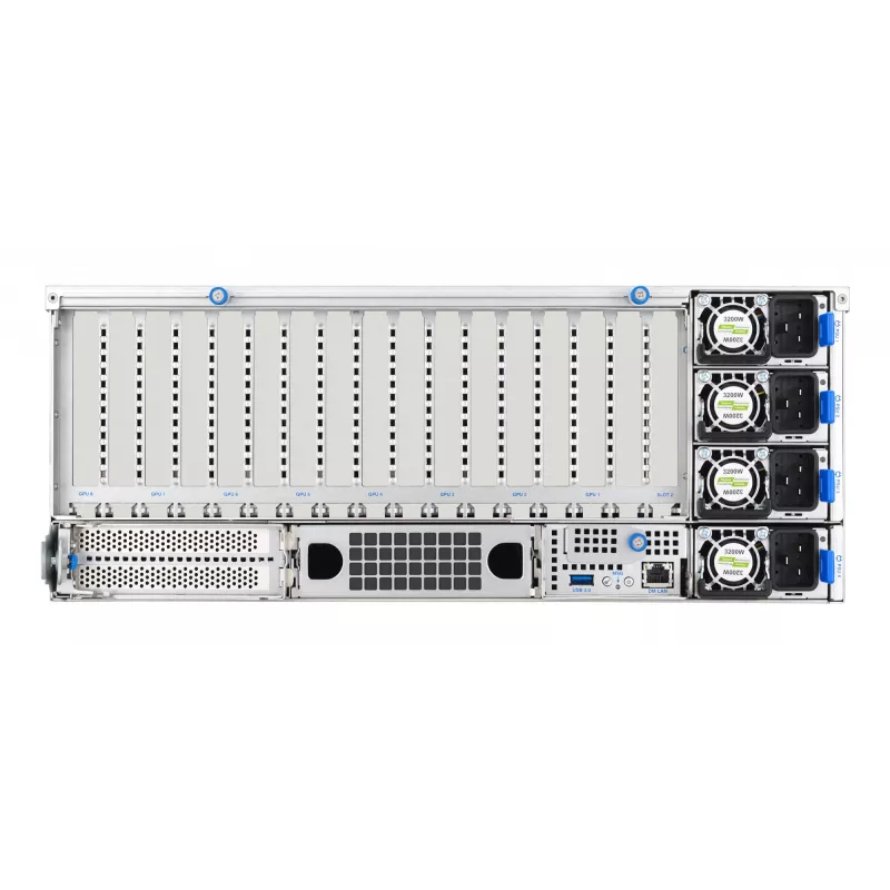 Rack-Server ASUS ESC8000A-E13 (4U) Silber – LGA 6096, AMD EPYC, DDR5, bis zu 3 TB, 24 DIMM, 2× CPU, 3200 W PSU