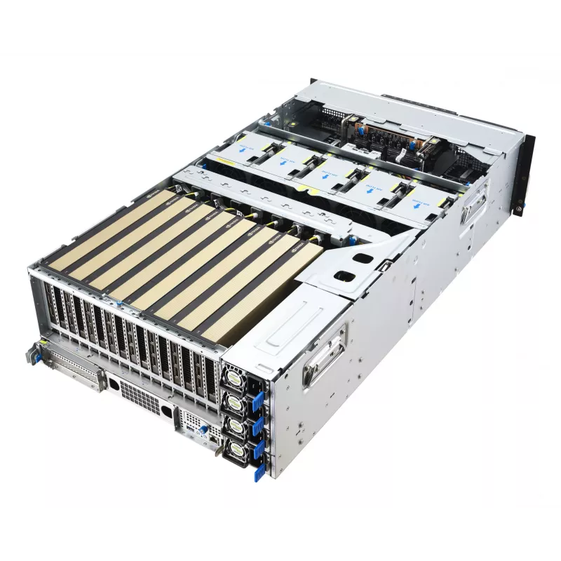 Rack-Server ASUS ESC8000A-E13 (4U) Silber – LGA 6096, AMD EPYC, DDR5, bis zu 3 TB, 24 DIMM, 2× CPU, 3200 W PSU