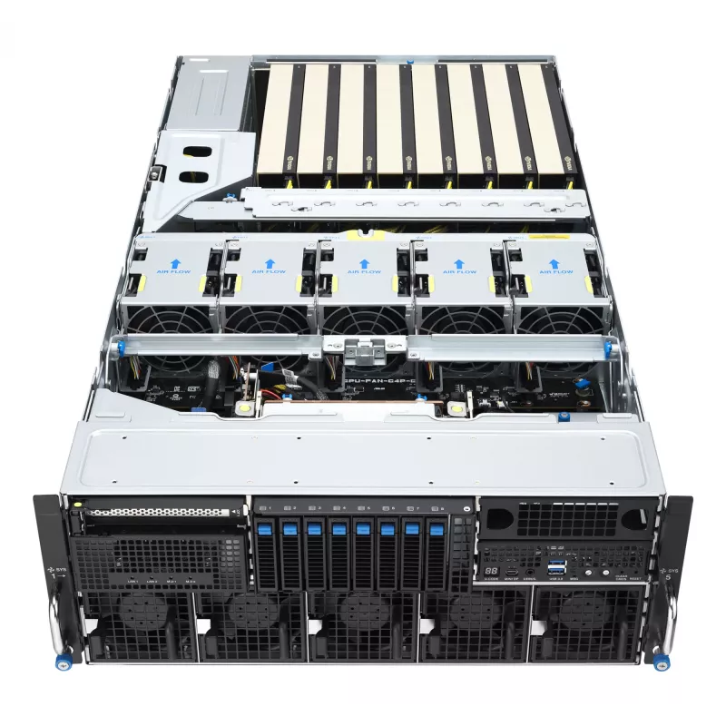 Rack-Server ASUS ESC8000A-E13 (4U) Silber – LGA 6096, AMD EPYC, DDR5, bis zu 3 TB, 24 DIMM, 2× CPU, 3200 W PSU