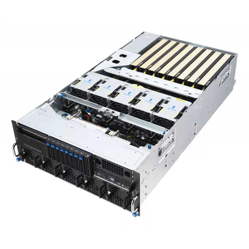 Rack-Server ASUS ESC8000A-E13 (4U) Silber – LGA 6096, AMD EPYC, DDR5, bis zu 3 TB, 24 DIMM, 2× CPU, 3200 W PSU