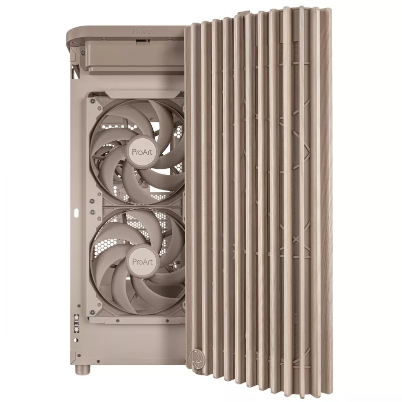 PC-Gehäuse ASUS ProArt PA401 Wood Edition Beige — Mid-Tower, Frontblende aus Metall