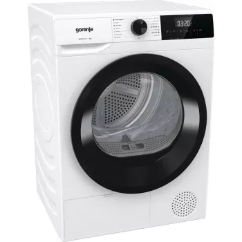 Gorenje Torktumlare DHNE82 BK040, Freistehend, Frontlader, Wärmepumpe, Weiß, Tasten, Drehregler, Rechts
