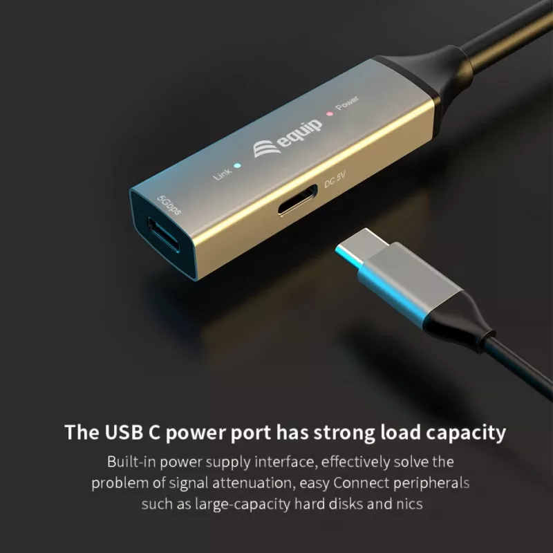 USB-C auf USB-C aktives Verlängerungskabel EQUIP 5 m, USB 3.2 Gen 1 (5 Gbit/s), vernickelte Kontakte, schwarz