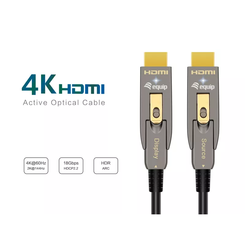 EQUIP HDMI 2.1 aktives optisches Kabel, abnehmbare Typ-D- und A-Stecker, 20 m, 48 Gbit/s, 8K/60Hz