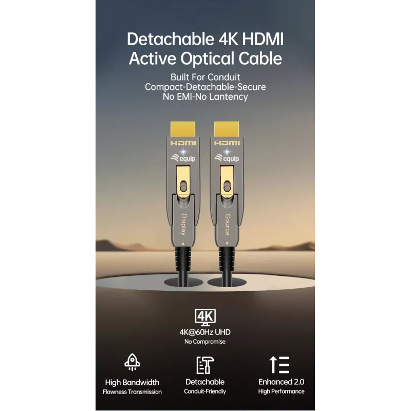 EQUIP HDMI 2.1 aktives optisches Kabel, abnehmbare Typ-D- und A-Stecker, 20 m, 48 Gbit/s, 8K/60Hz
