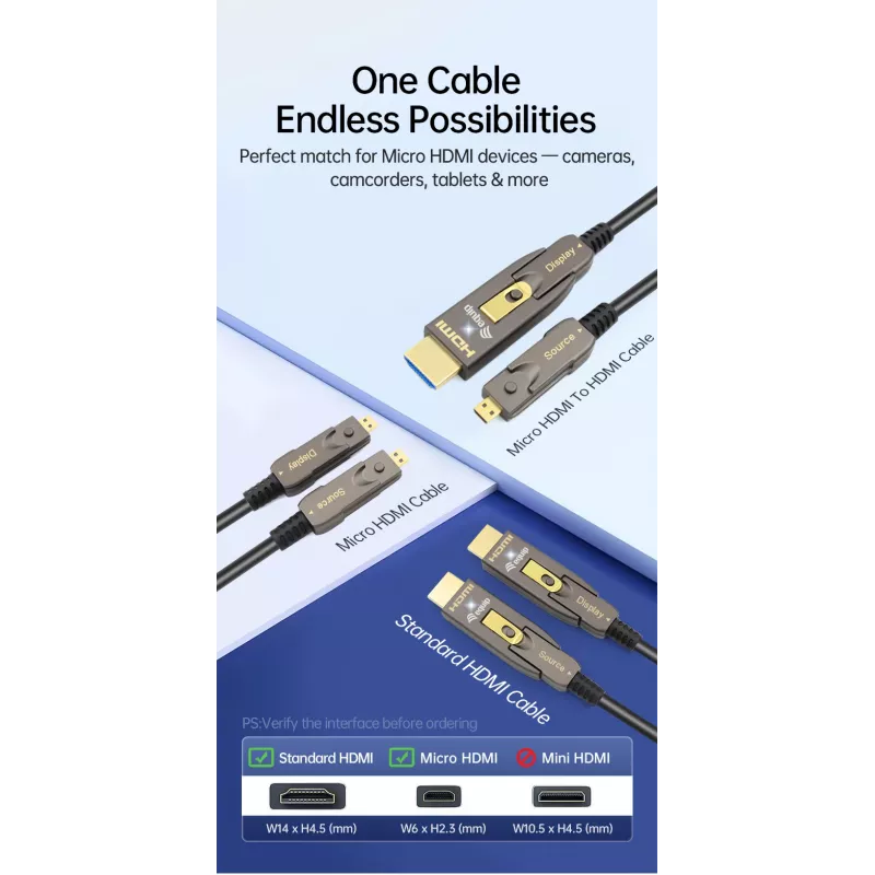 EQUIP HDMI 2.1 aktives optisches Kabel, abnehmbare Typ-D- und A-Stecker, 20 m, 48 Gbit/s, 8K/60Hz