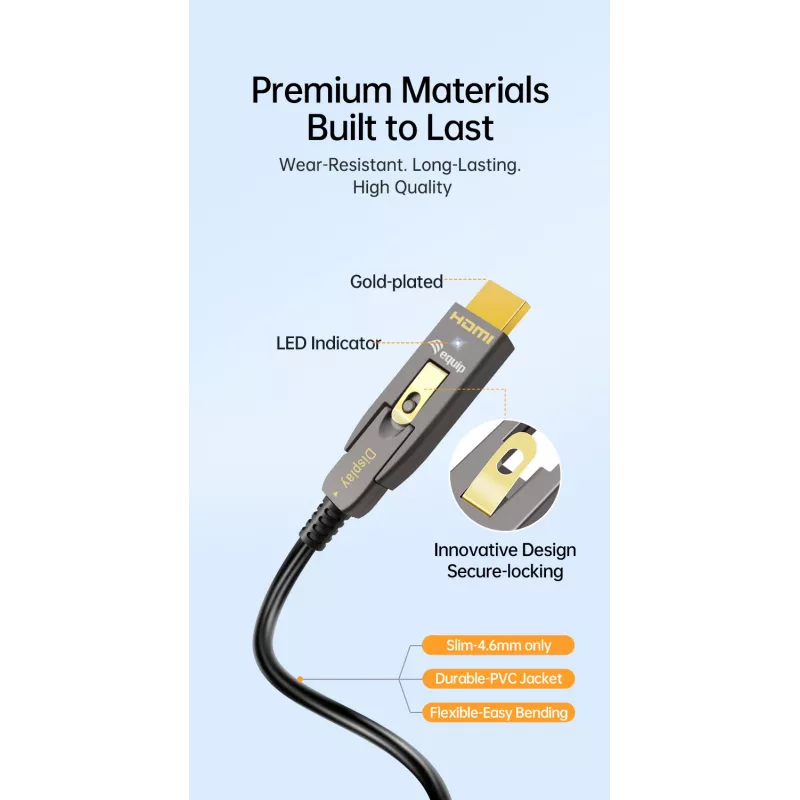 EQUIP HDMI 2.1 aktives optisches Kabel, abnehmbare Typ-D- und A-Stecker, 20 m, 48 Gbit/s, 8K/60Hz