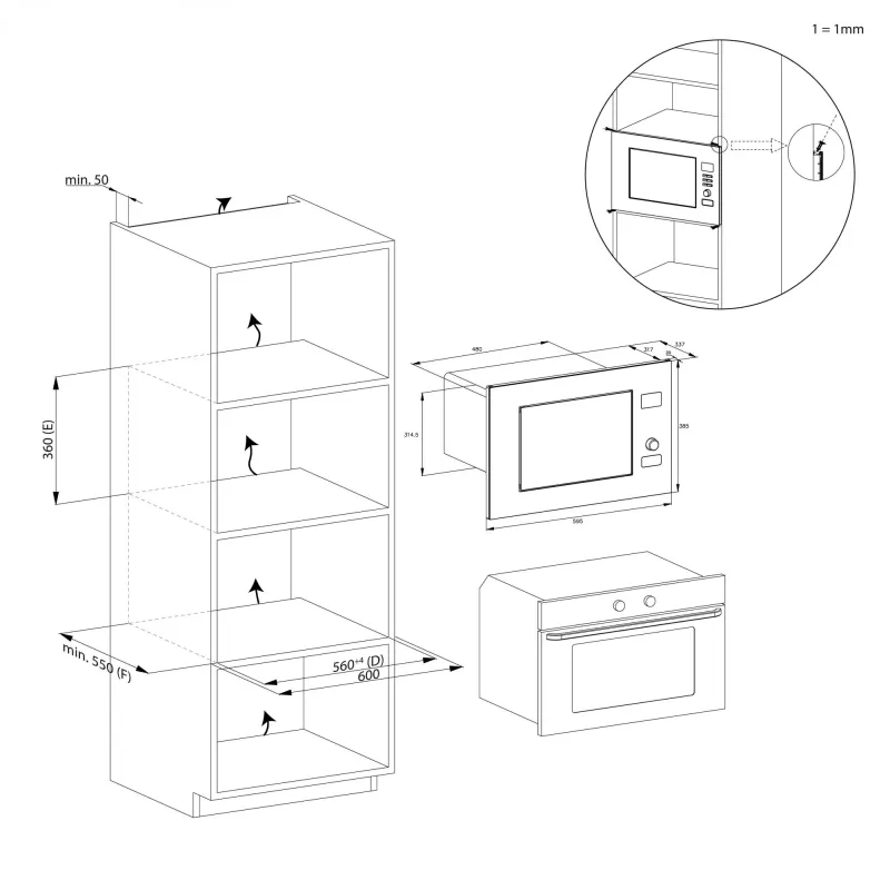 Candy CA38FL7N20WXB Schwarz Grill-Mikrowelle Einbau 20 L 750 W