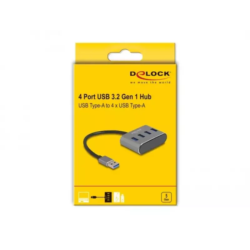 DeLOCK 63190 USB-Hub 3.2 Gen 1 Typ-A 5000 Mbit/s Schwarz