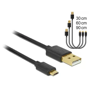 Delock USB 2.0 Typ-A auf Micro-B Daten- und Ladekabel, 3-teiliges Set, Schwarz