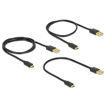 Delock USB 2.0 Typ-A auf Micro-B Daten- und Ladekabel, 3-teiliges Set, Schwarz