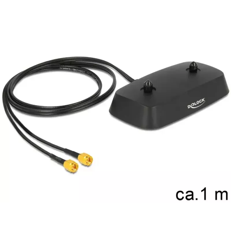 DeLOCK 88739 Antennenfuß, 2x SMA, 1 m Kabel, Schwarz