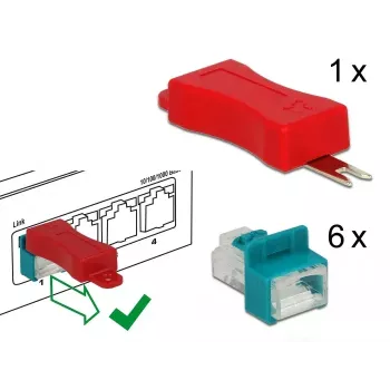 DeLOCK RJ45 Secure Clip LAN-Kabel-Sicherheitsschloss-Set (6 Stück), Rot (86425)
