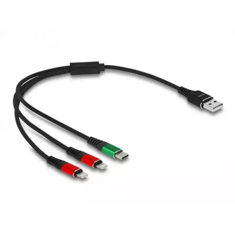 DeLOCK USB-Ladekabel 3-in-1 Typ-A auf 2 x Lightning USB Typ-C 30 cm