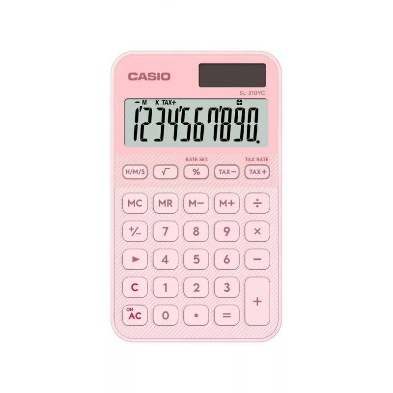 Taschen-Basisrechner CASIO SL-310YC — 10 Ziffern, Batterie/Solar, Steuer- & Gewinnfunktionen, Hellrosa