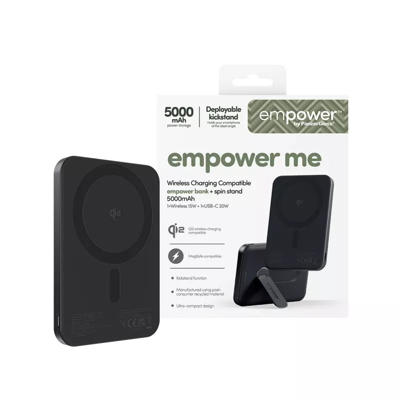 PanzerGlass empower™ by ® empower™ Bank mit Spin Stand | 5000mAh | Space Black