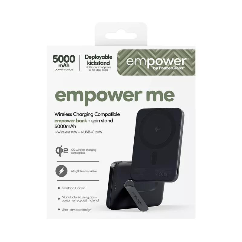 PanzerGlass empower™ by ® empower™ Bank mit Spin Stand | 5000mAh | Space Black