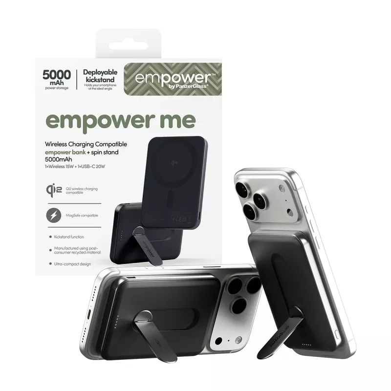 PanzerGlass empower™ by ® empower™ Bank mit Spin Stand | 5000mAh | Space Black