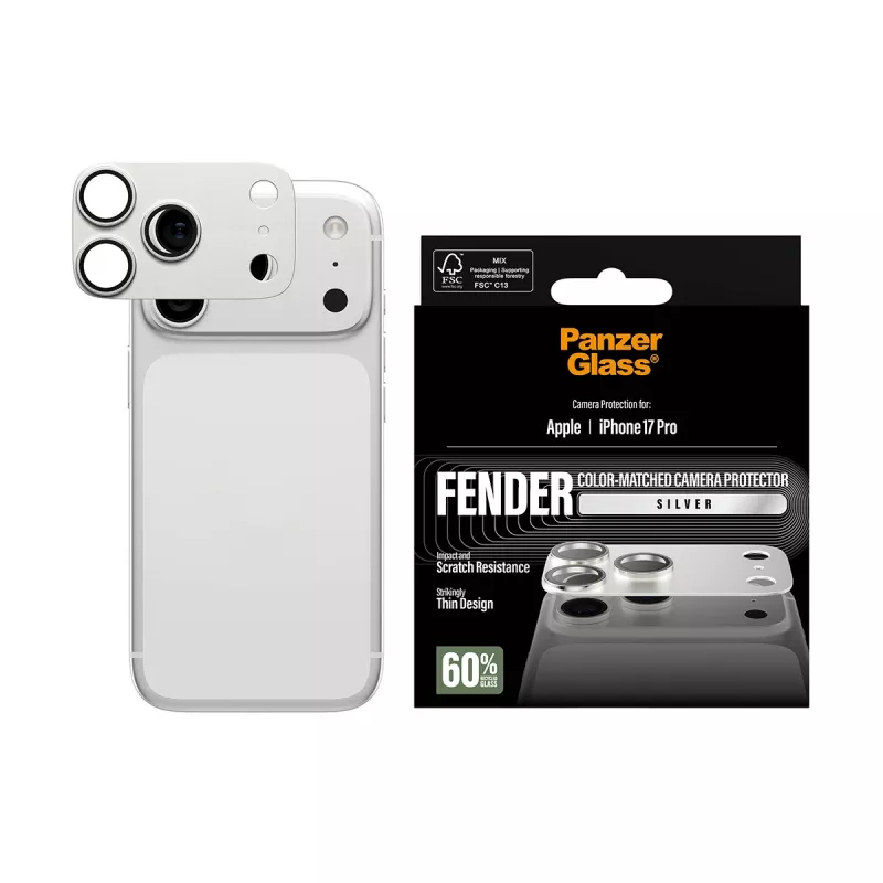 Kameraschutz PanzerGlass Fender für iPhone 17 Pro – silber, Silikon, kratz- und stoßfest
