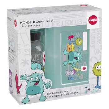 EMSA 518138 Kids Set Monster, 0,4 l Trinkflasche mit Brotdose, Türkis
