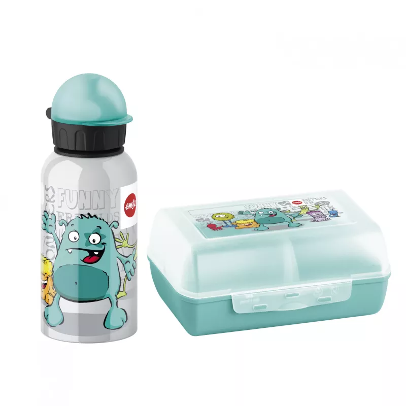 EMSA 518138 Kids Set Monster, 0,4 l Trinkflasche mit Brotdose, Türkis