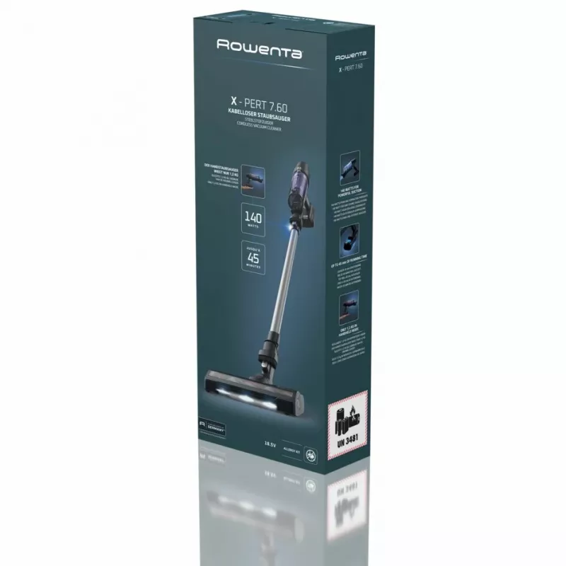 2-in-1-Stabstaubsauger Rowenta RH6A35 — kabellos, Lithium-Ionen, 140 W, beutellos, Zyklon-Technologie, lila/silber, LED-Bürste